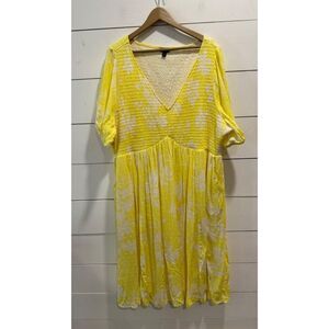 Torrid Midi Swiss Dot Shirred Dress Yellow Summer 4X